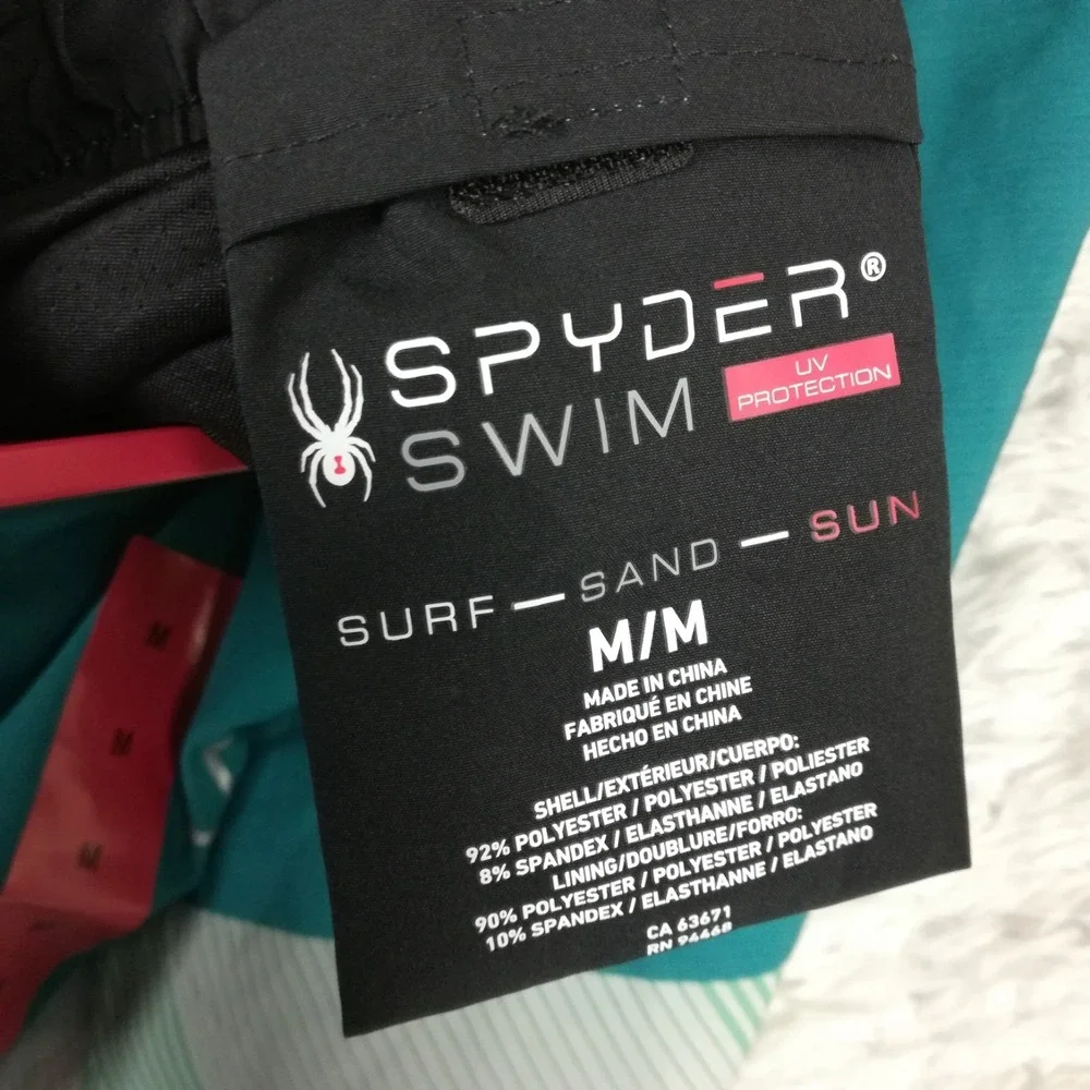 Spyder Swim Mens Trunks Shorts‎ 30+ UPF Teal Colorblock Surf Comfort Liner M New
